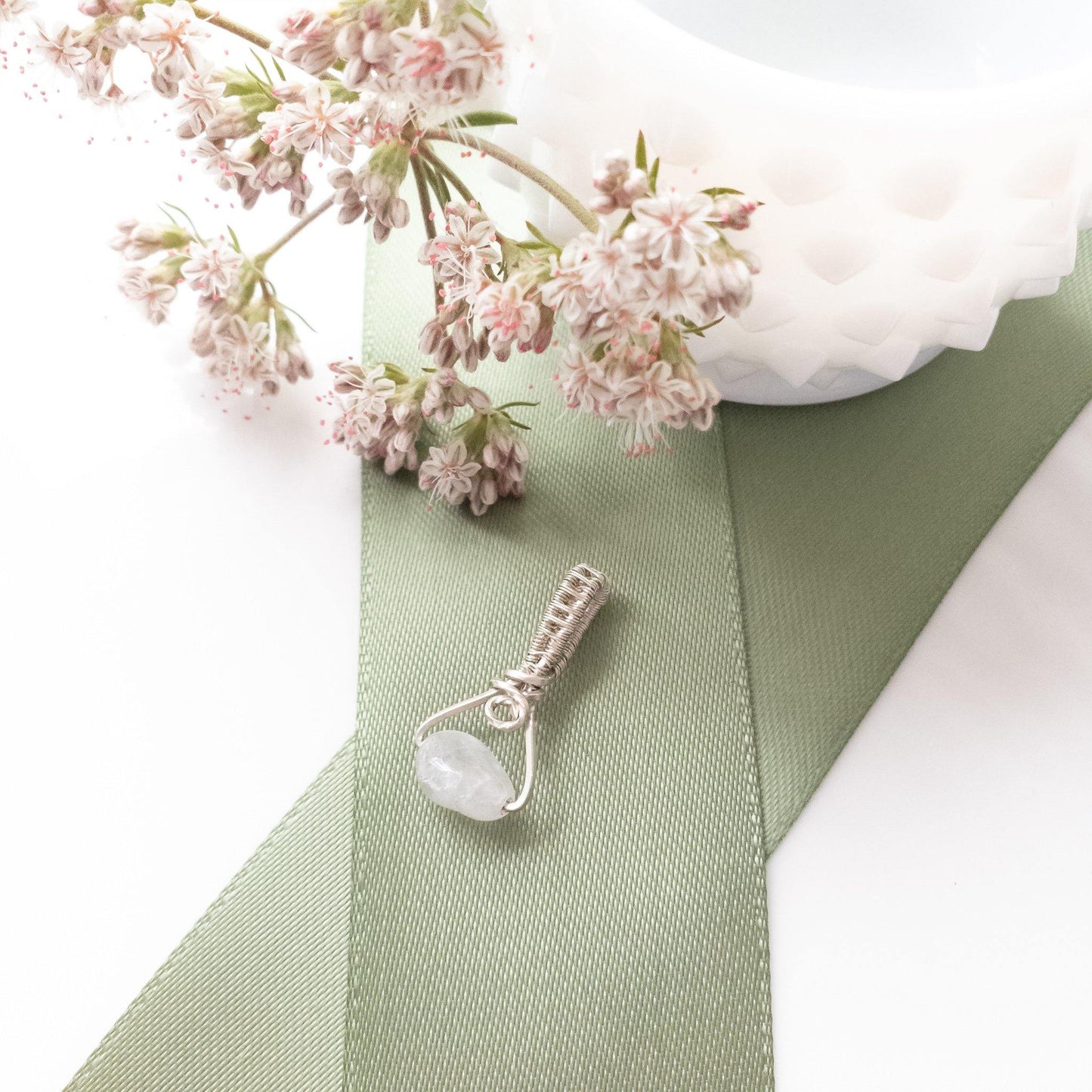 Sterling Silver Moonstone Pendant Necklace - front view - BellaChel Jeweler