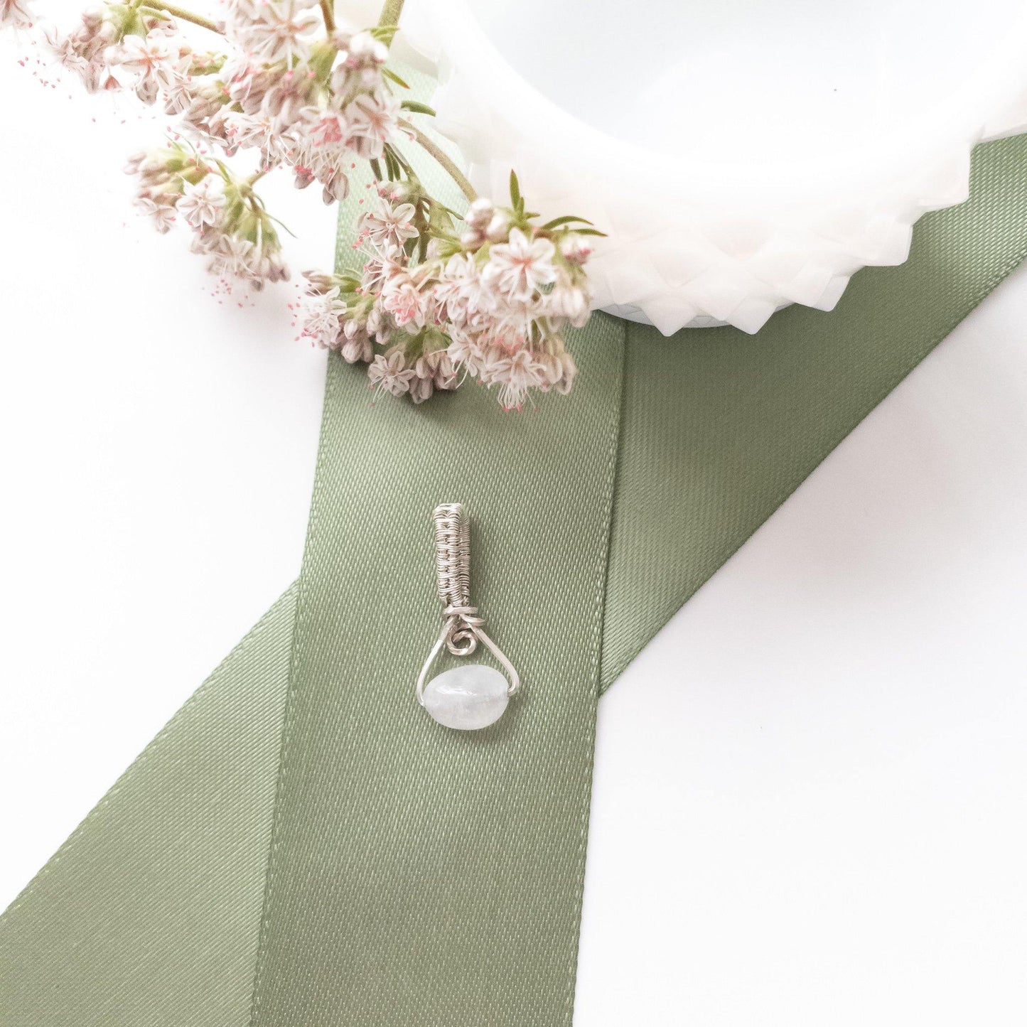 Minimalist Sterling Silver Moonstone Pendant Necklace - back view - BellaChel Jeweler