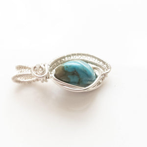 Laguna Collection~ Unique Turquoise Pendant in Sterling Silver side view - BellaChel Jeweler