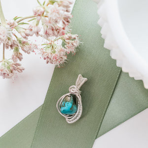 Laguna Collection - Beautifully Unique Turquoise Pendant in Sterling Silver front view - BellaChel Jeweler
