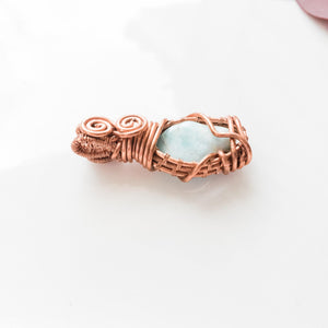 Larimar Gemstone Necklace Pendant weaved in Antique Copper - side view - BellaChel Jeweler
