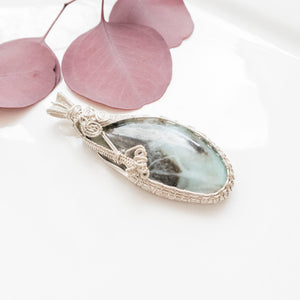 Laguna Collection~ Chunky Turquoise Pendant in Sterling Silver Statement Necklace front view - BellaChel Jeweler