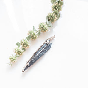 Black Kyanite Men's Necklace Pendant in Sterling Silver - front view  -  BellaChel Jeweler 