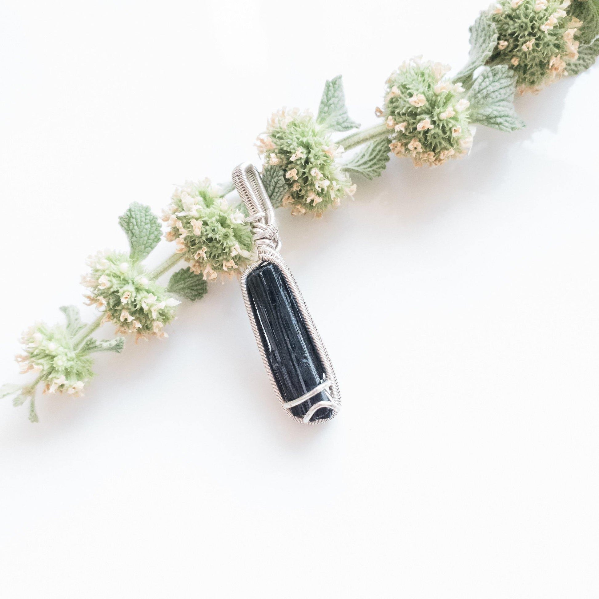 Black Kyanite Men's Necklace Pendant in Sterling Silver - side view  -  BellaChel Jeweler 