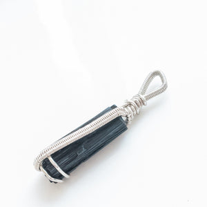 Black Kyanite Men's Necklace Pendant in Sterling Silver - side view  -  BellaChel Jeweler 