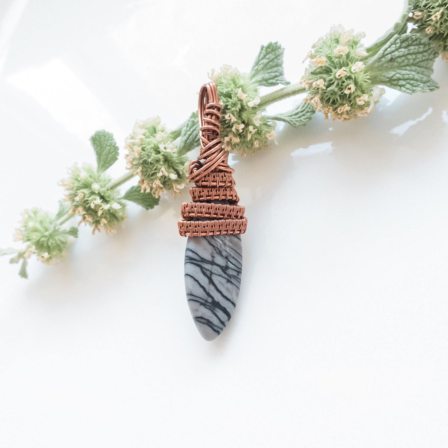 Viking Collection - Spiderweb Jasper Crystal in Antique Copper - front view - BellaChel Jeweler