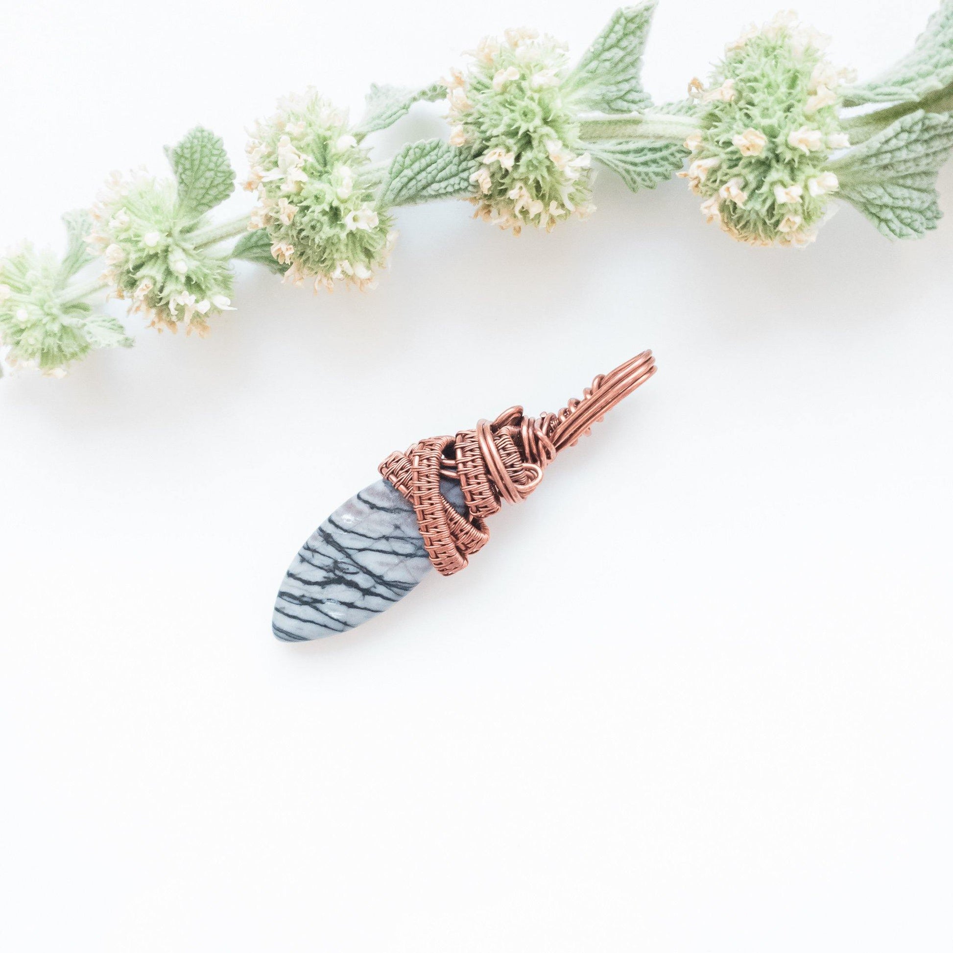 Spiderweb Jasper Crystal Men's Pendant in Antique Copper - front view - BellaChel Jeweler