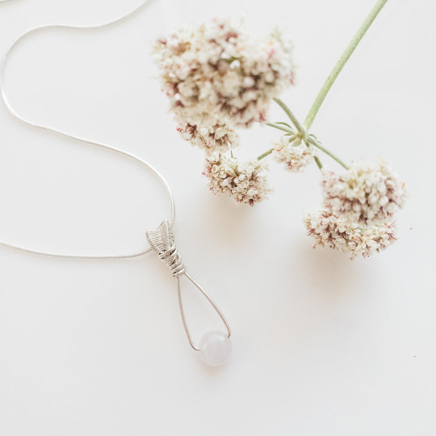 Natural Rose Quartz Pendant Necklace with Sterling Silver Chain - BellaChel Jeweler