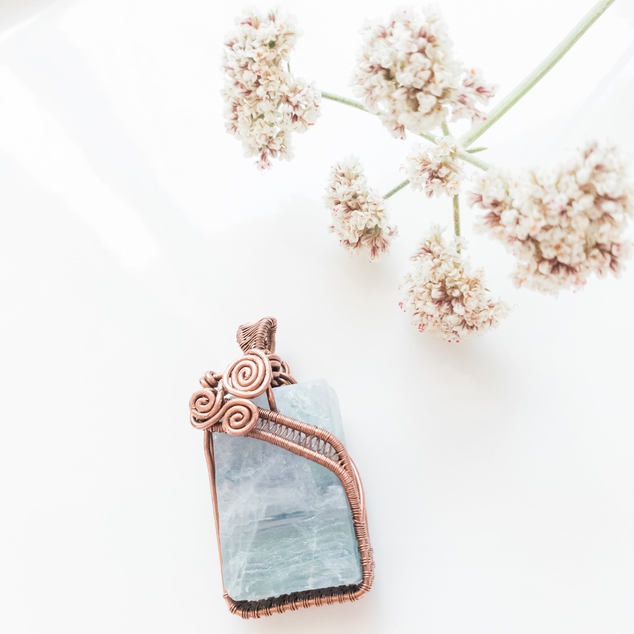 Laguna Collection - Beautiful Blue & Green Fluorite Pendant in Copper - One-of-a-Kind - Front View - BellaChel Jeweler