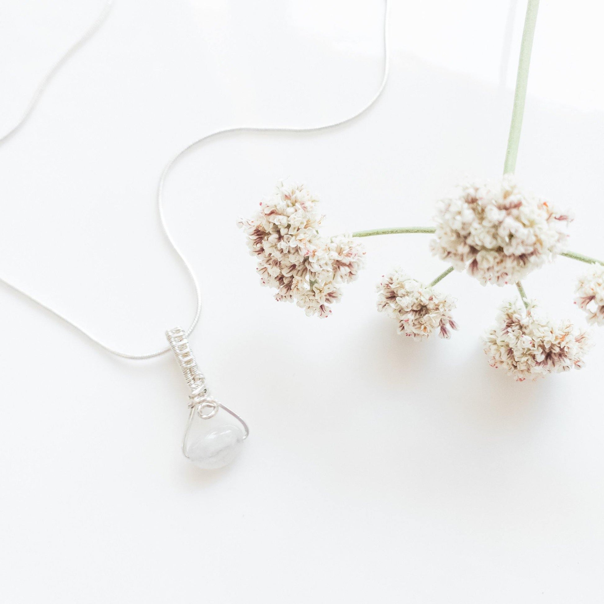 Celestial Collection - Real Moonstone Pendant on Sterling Silver Necklace, included - front view - BellaChel Jeweler