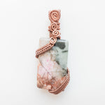 Cargar imagen en el visor de la galería, Magnolia Collection~ Rhodonite Pendant Necklace designed in Antique Copper - front view - BellaChel Jeweler
