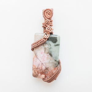 Magnolia Collection~ Rhodonite Pendant Necklace designed in Antique Copper - front view - BellaChel Jeweler