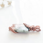 Load image into Gallery viewer, Magnolia Collection - Beautiful and Feminine Rhodonite Pendant designed in Antique Copper - side view - BellaChel Jeweler
