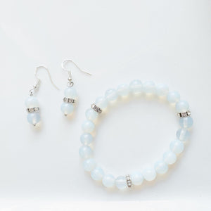 Celestial Collection - Beautiful Opalite Bracelet and Dangle Earrings with Cubic Zirconia Accents - top view - BellaChel Jeweler