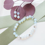 Load image into Gallery viewer, Celestial Collection - Gorgeous Opalite Bracelet and Earrings - top view - BellaChel Jeweler
