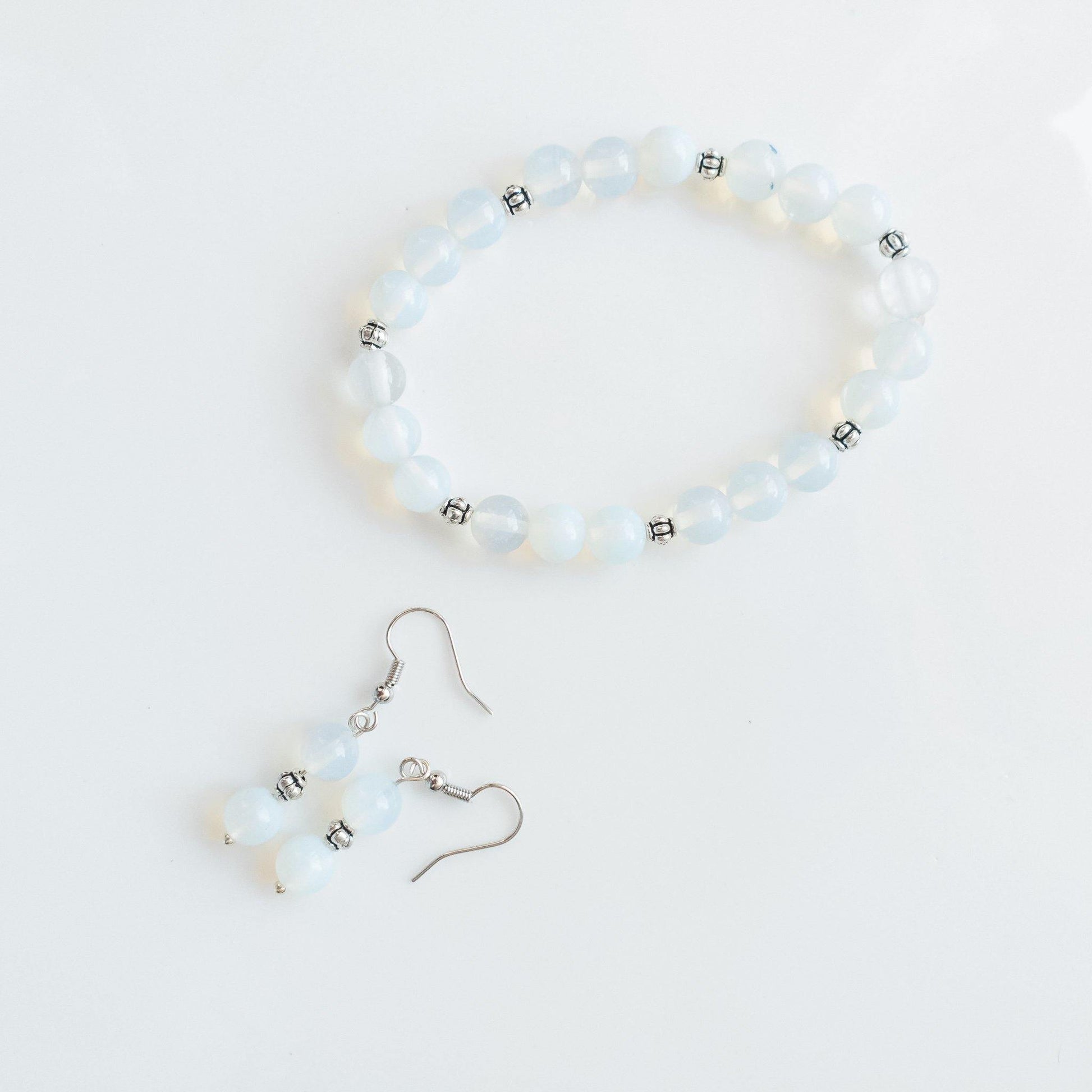 Celestial Collection - Gorgeous Opalite Bracelet and Earrings - top view - BellaChel Jeweler