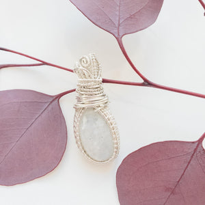 Natural Moonstone Pendant in Sterling Silver - front view - BellaChel Jeweler