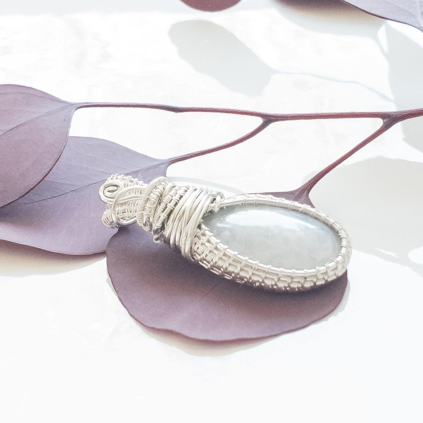 Exquisite Natural Moonstone Pendant designed in Sterling Silver - side view - BellaChel Jeweler