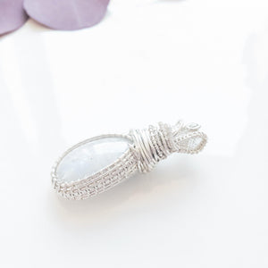 Exquisite Natural Moonstone Pendant designed in Sterling Silver - side view - BellaChel Jeweler