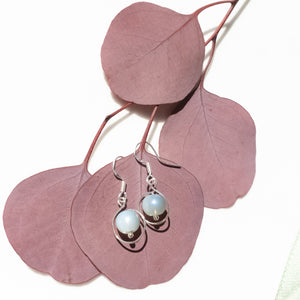 Dainty Frosted Chrysoberyl Cat's Eye Drop Earrings - Front View - BellaChel Jeweler