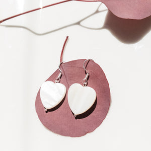 Mother of Pearl Earrings in Sterling Silver Hooks - top view - BellaChel Jeweler