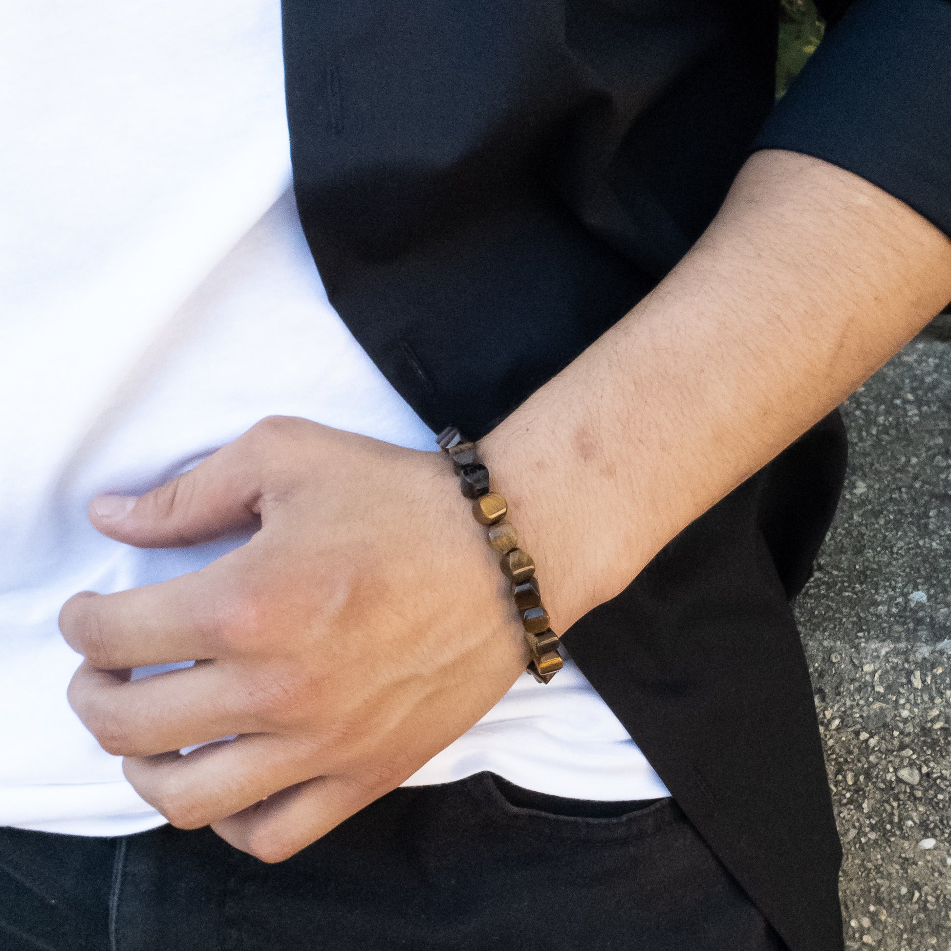 Viking Collection - Real Tiger Eye Bracelet - shown on a model - BellaChel Jeweler