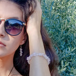 Load image into Gallery viewer, Magnolia Collection - Real Rose Quartz Bracelet and Earrings - on a model - BellaChel Jeweler

