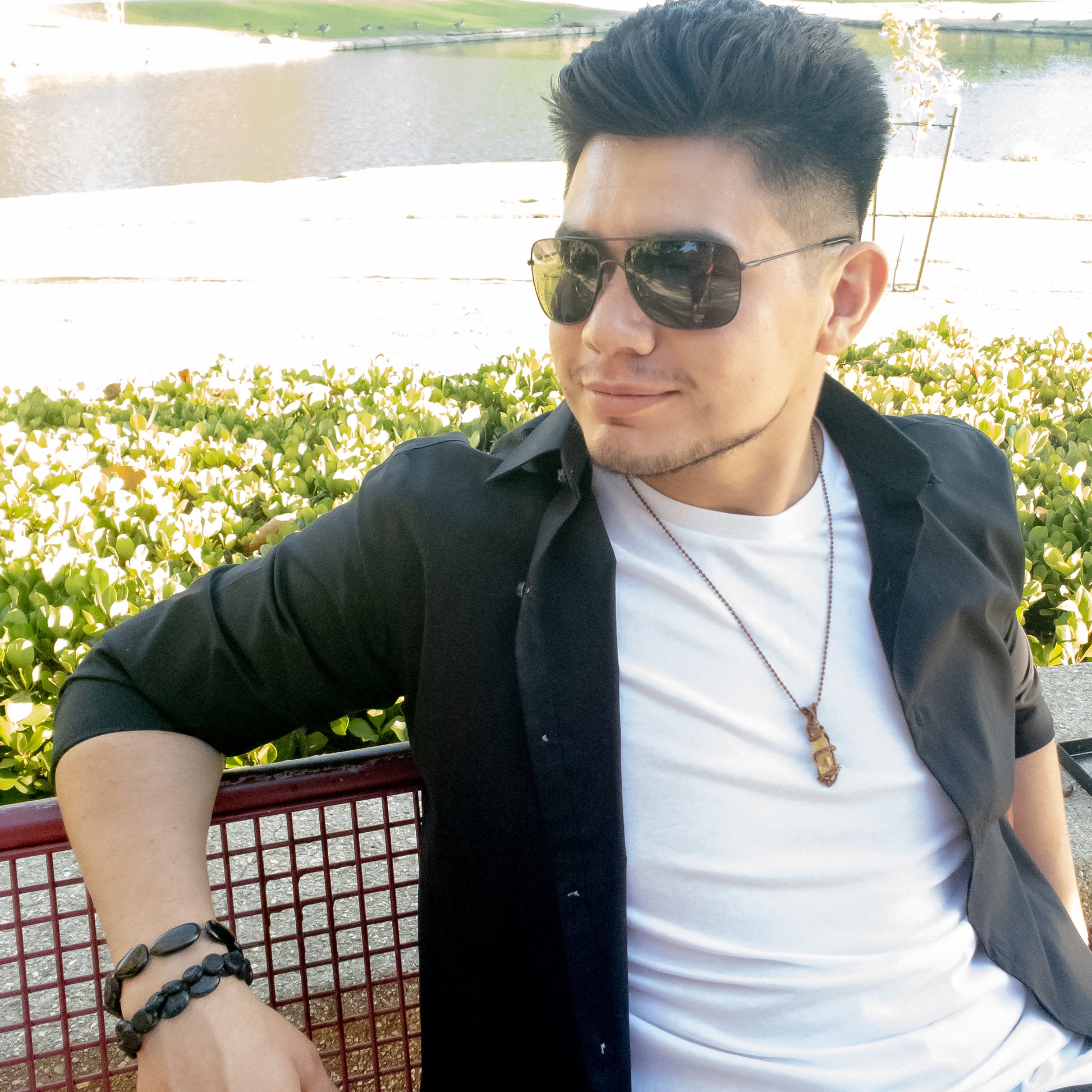 Viking Collection - Men's Natural Citrine Necklace Pendant on a male model - BellaChel Jewelry