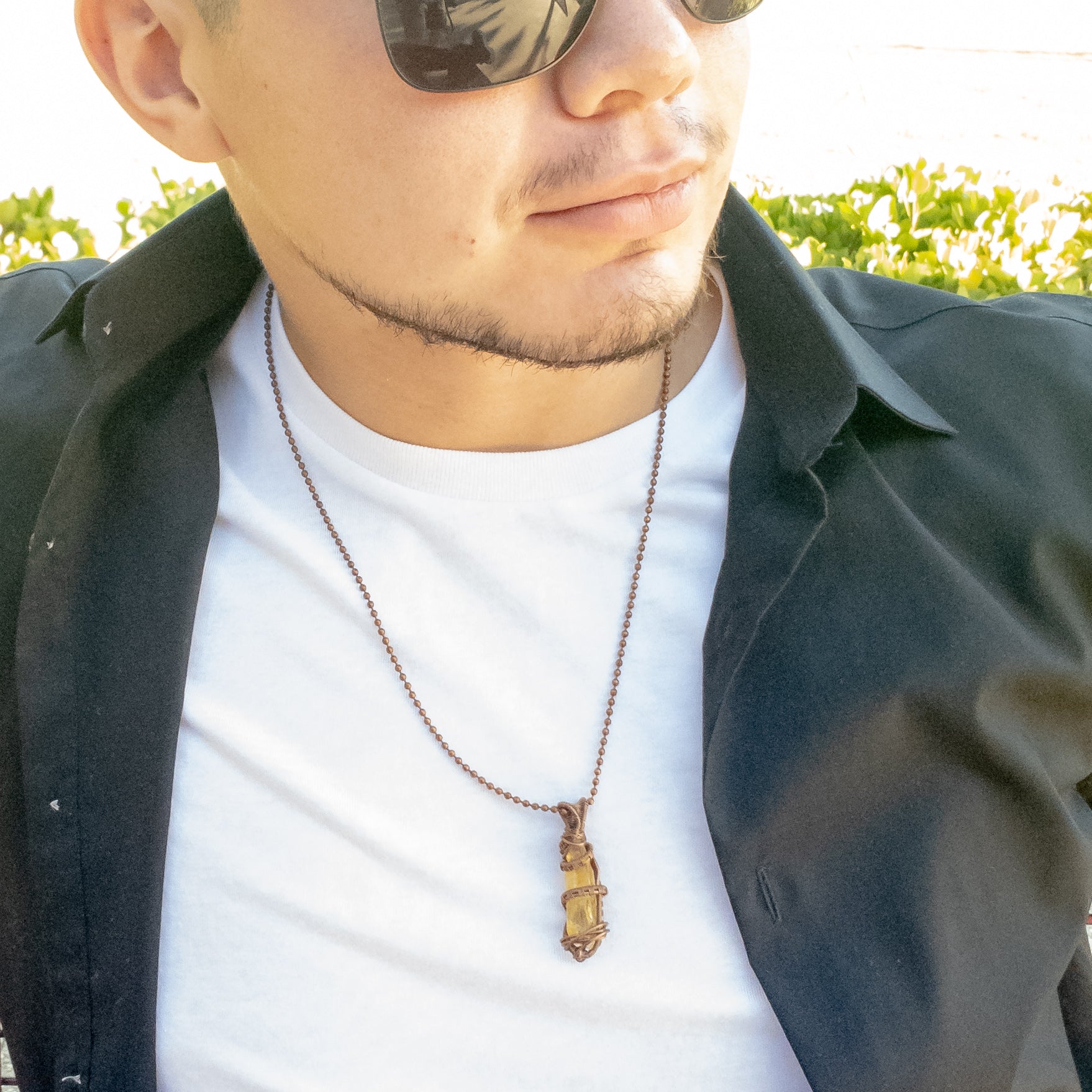 Viking Collection - Men's Natural Citrine Necklace Pendant on a model - BellaChel Jewelry