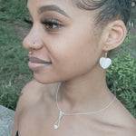Cargar imagen en el visor de la galería, Mother of Pearl Earrings Sterling Silver - on a model - BellaChel Jeweler
