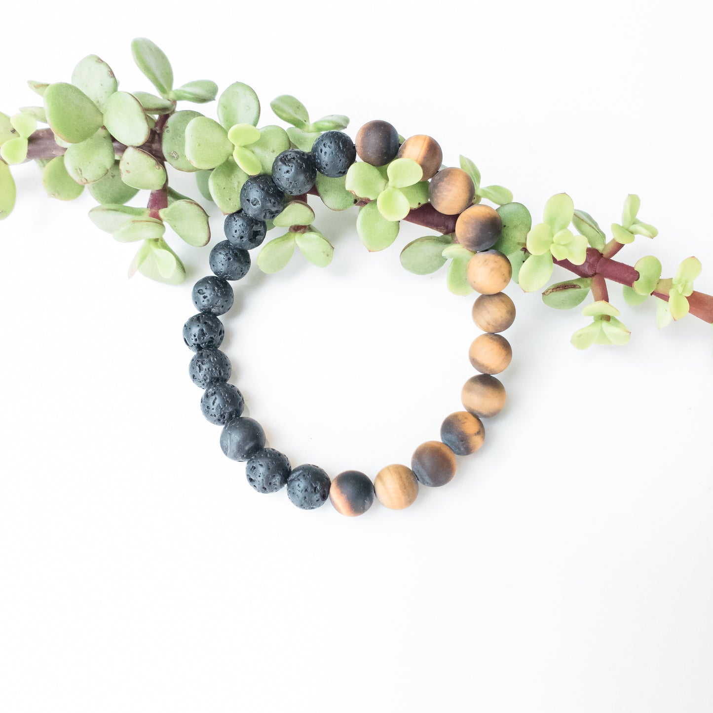 Tiger Eye (matte) & Lava Stone Bracelet - close-up view - BellaChel Jeweler