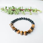 Charger l&#39;image dans la galerie, Viking Collection - Tiger Eye Cushion Bead &amp; Lava Stone Bracelet, close up view - BellaChel Jeweler
