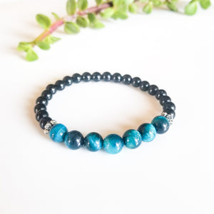 Laguna Collection - Brilliant Blue Tiger Eye Bracelet with Black Onyx - close-up view - BellaChel Jeweler