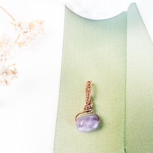Magnolia Collection - Dainty Amethyst Stone Pendant in Antique Copper, One of a Kind, Close up view - BellaChel Jeweler 