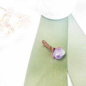 Magnolia Collection - Dainty Amethyst Stone Pendant in Antique Copper - side view - BellaChel Jeweler