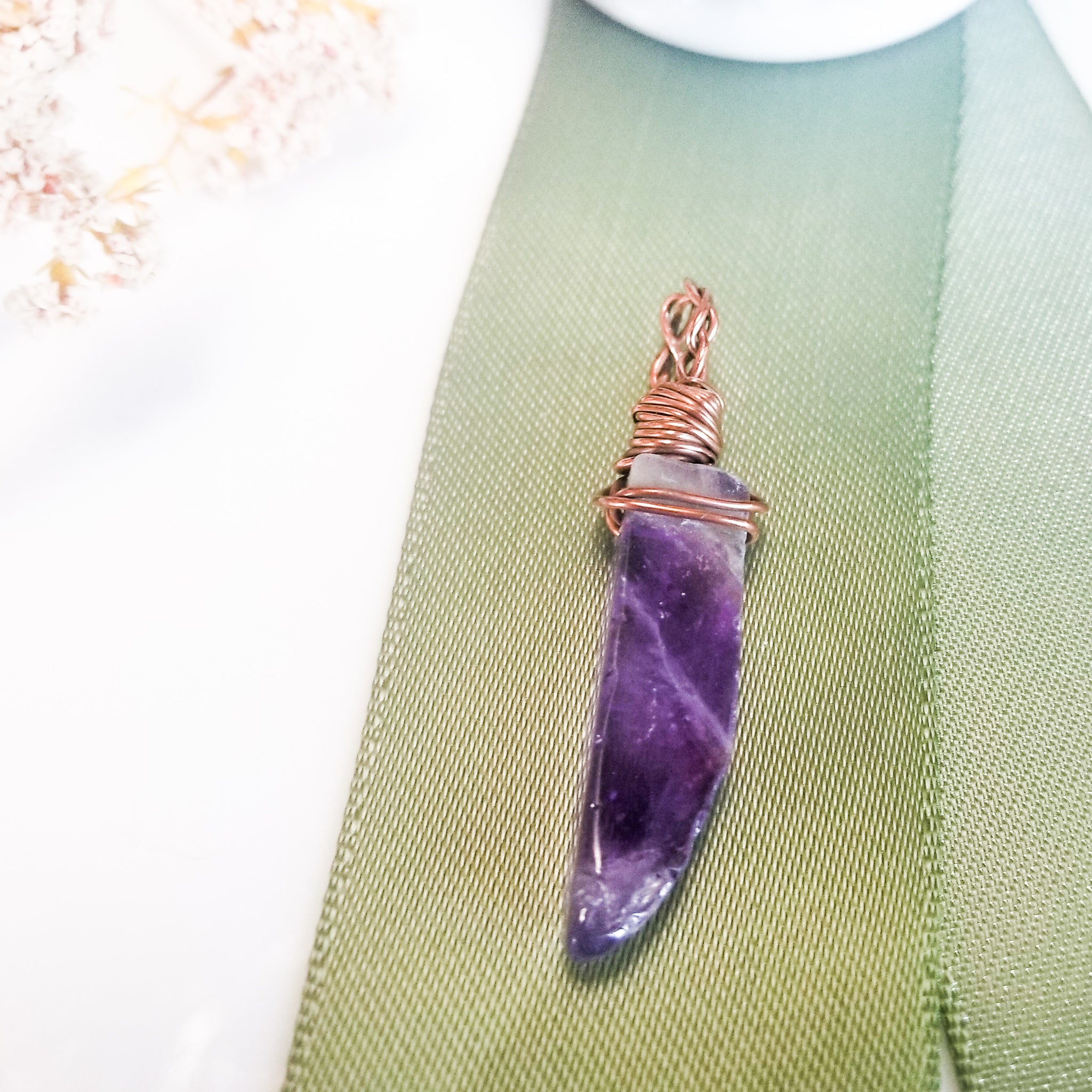 Brazilian Amethyst Pendant in Antique Copper - close up view - BellaChel Jeweler