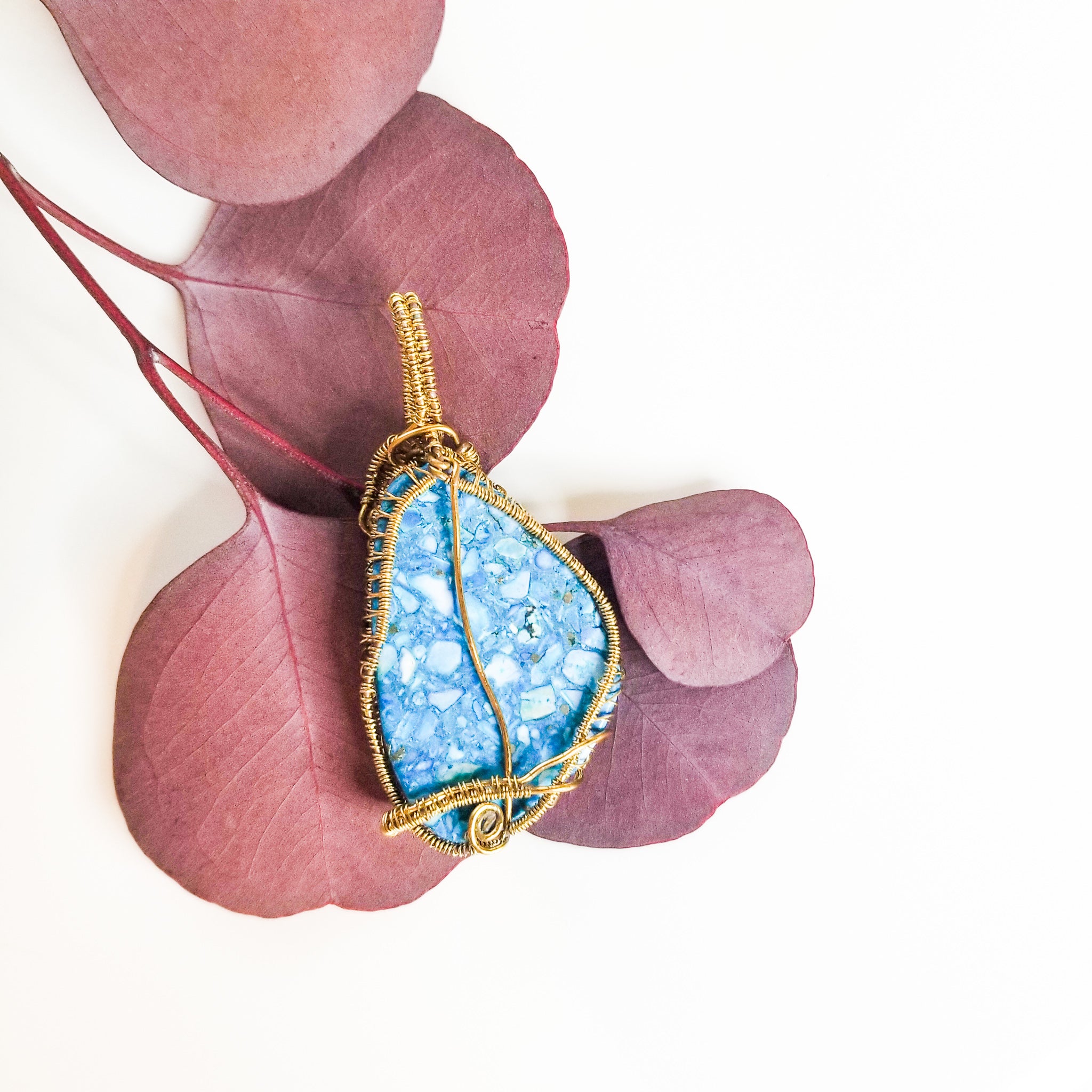Laguna Collection - Stunning Blue Seashells Pendant in Bronze -back side view - BellaChel Jeweler