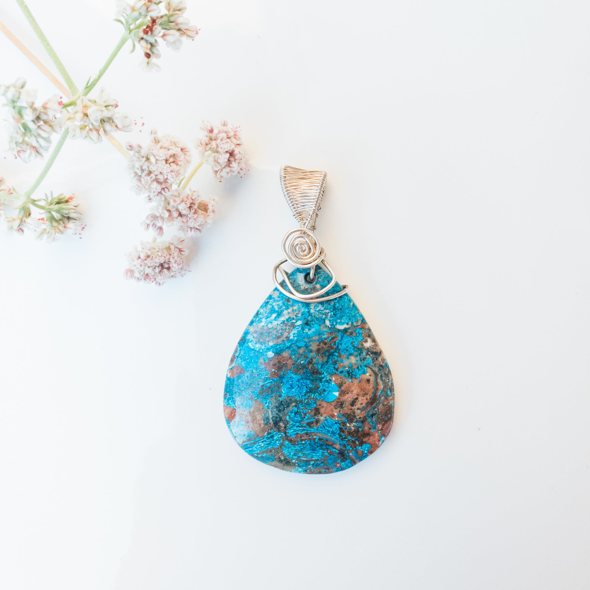 Beautiful Blue Ghost Eye Pendant with Sterling Silver Bale - front view - BellaChel Jeweler