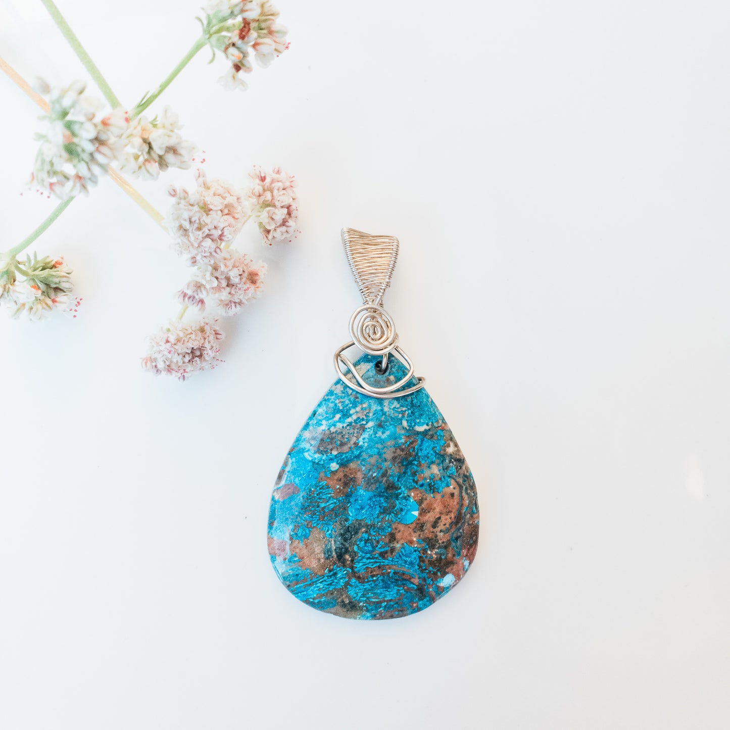 Blue Ghost Eye Pendant with Sterling Silver Bale - front view - BellaChel Jeweler