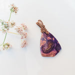 Load image into Gallery viewer, Rio Collection -Beautiful Purple Ghost Eye Pendant in Antique Copper - Front side View - BellaChel Jeweler
