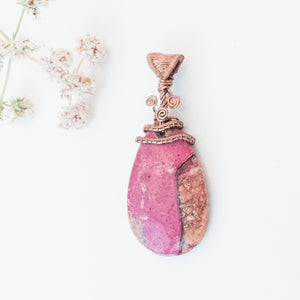 Rio Collection - Pink Ghost Eye Pendant in Antique Copper - top view - BellaChel Jeweler