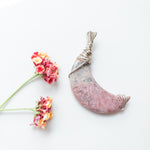 Cargar imagen en el visor de la galería, Cherry Blossom Agate Moon Necklace in Sterling Silver - front view -BellaChel Jeweler
