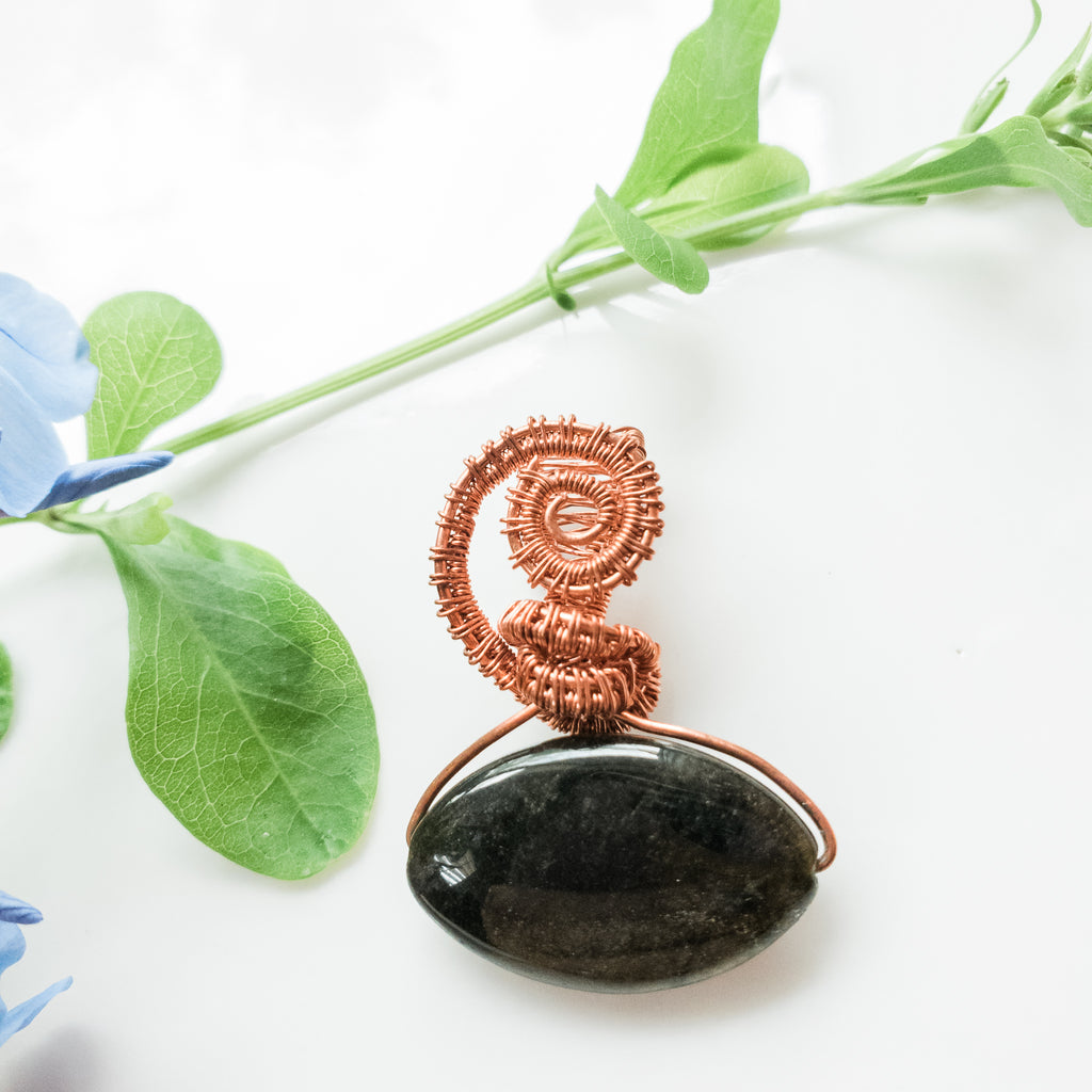 Aurora Collection - Labradorite pendant in copper - front view - BellaChel Jeweler