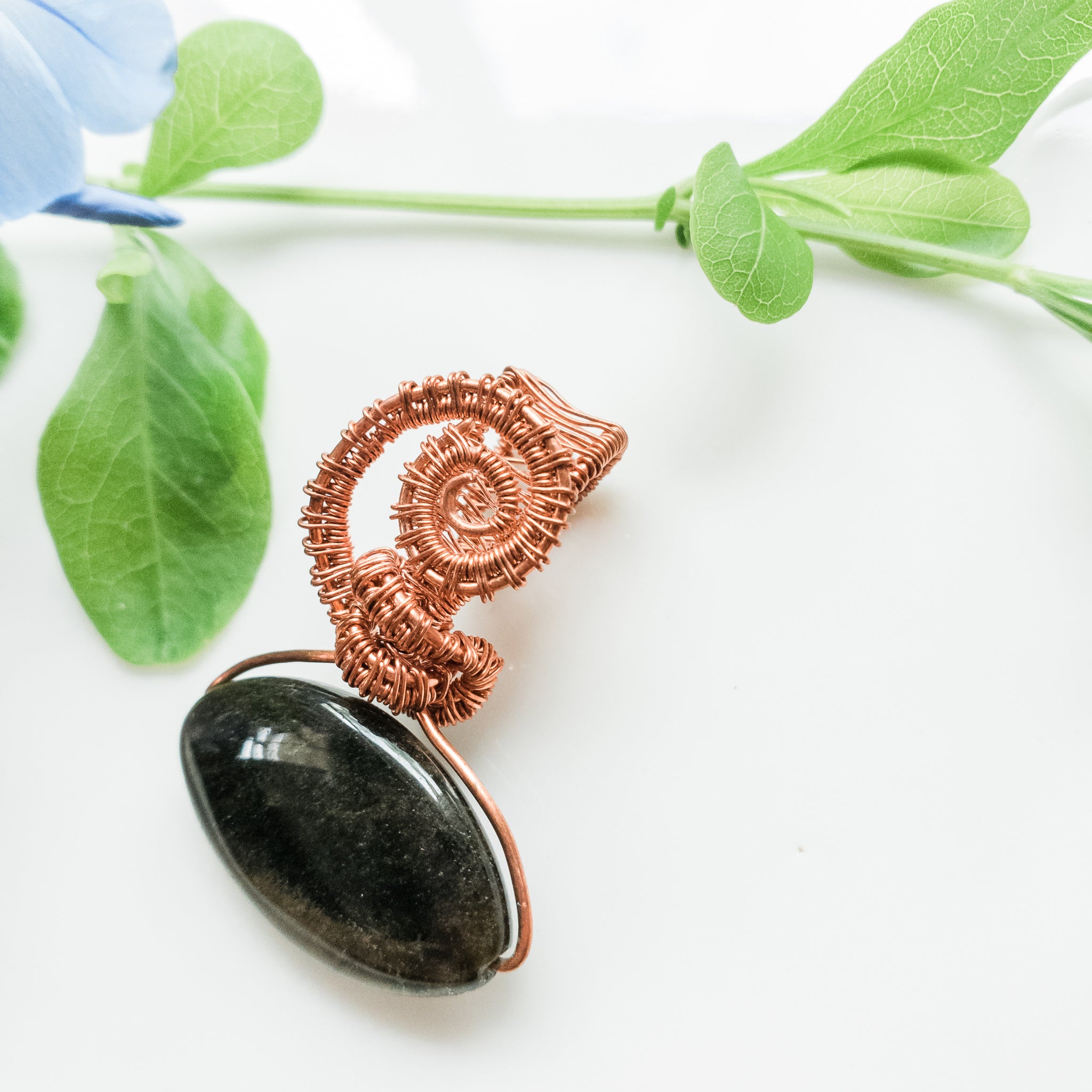 Aurora Collection - Labradorite pendant in copper - top view - BellaChel Jeweler