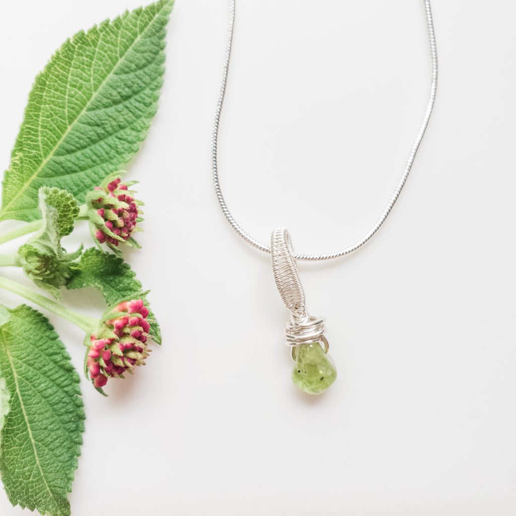 Natural Peridot Dainty Sterling Silver Necklace - Front View - BellaChel Jeweler