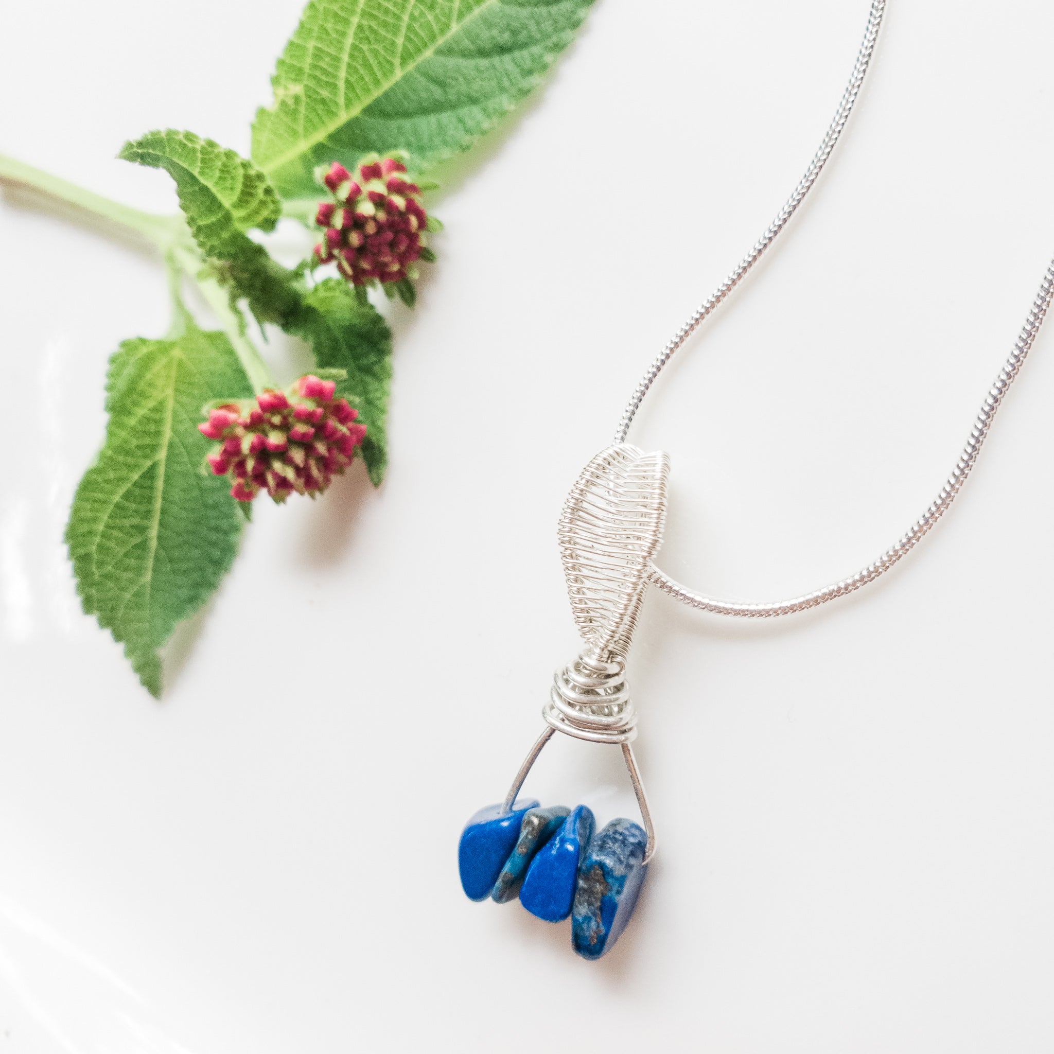 Laguna Collection - Inanna Style Lapis Lazuli Sterling Silver Necklace close-up view - BellaChel Jeweler