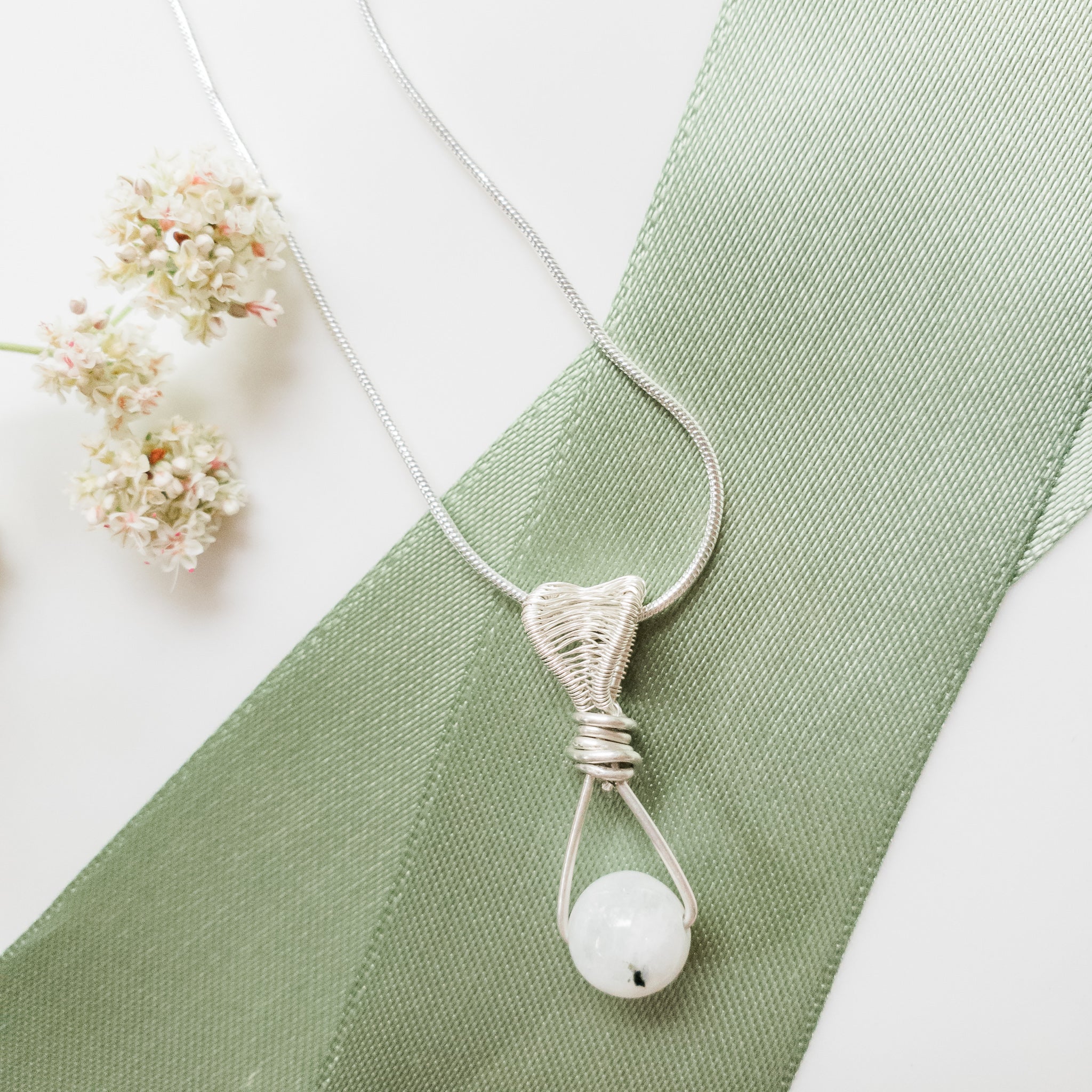 Dainty Moonstone Silver Necklace