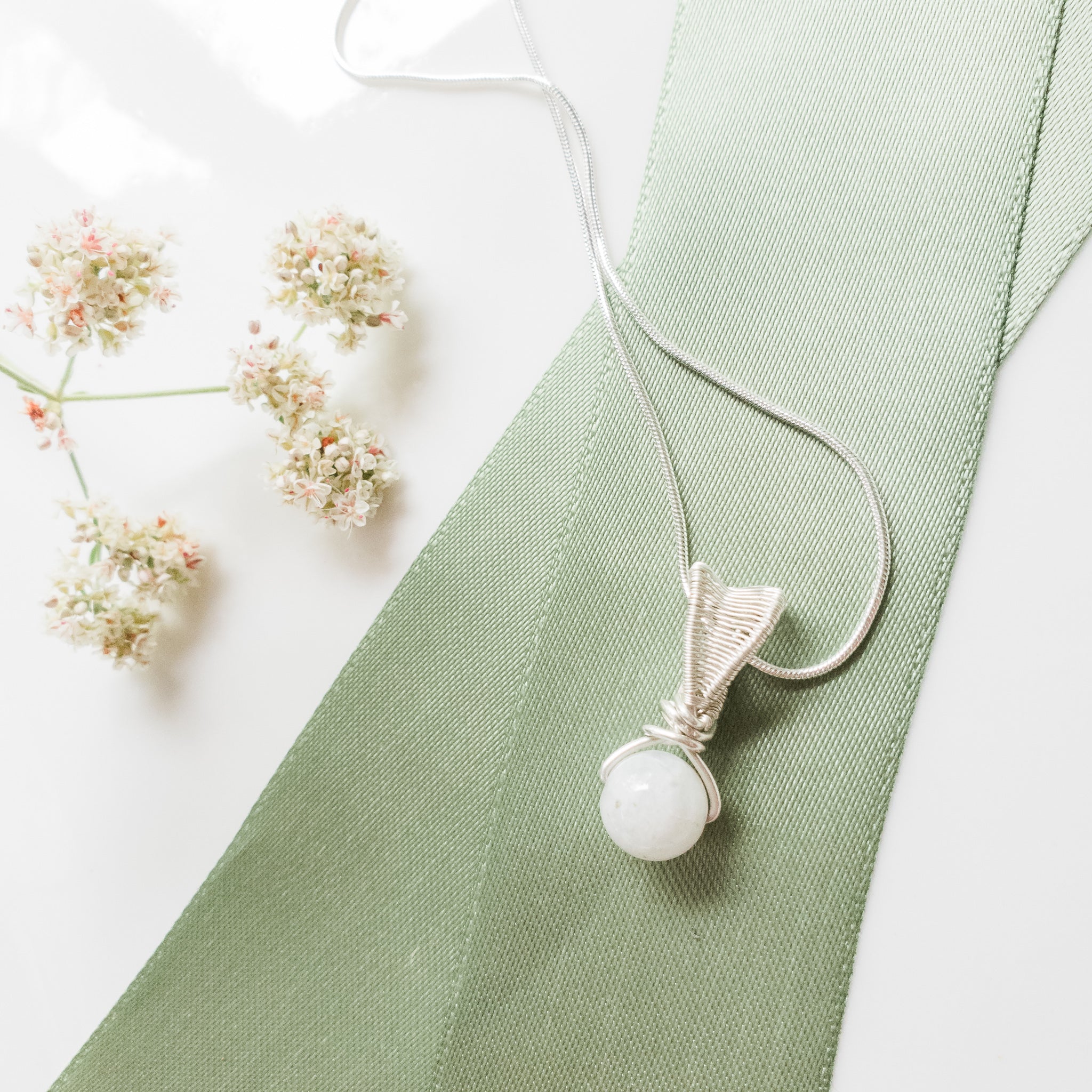Dainty Moonstone Silver Necklace