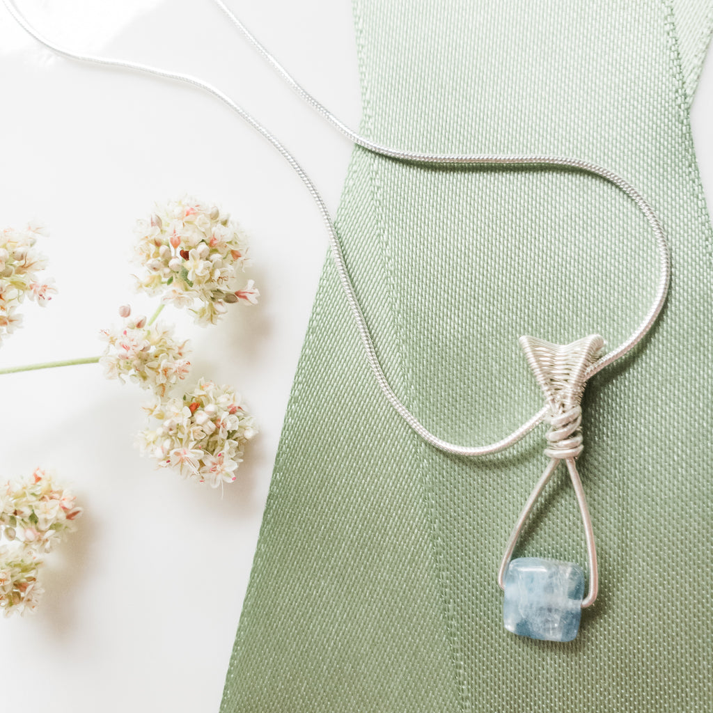 Stunning Dainty Blue Kyanite Necklace in Sterling Silver - Close-up View - BellaChel Jeweler