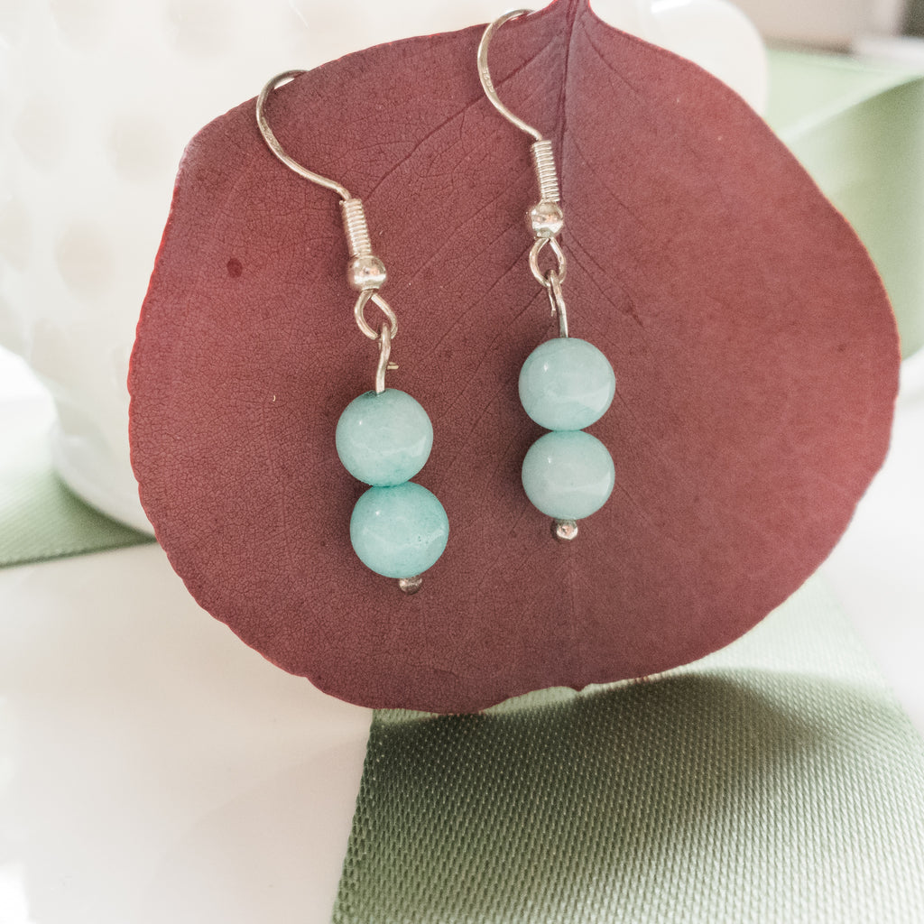 Dangle Amazonite Earrings in Sterling Silver front view - BellaChel Jeweler